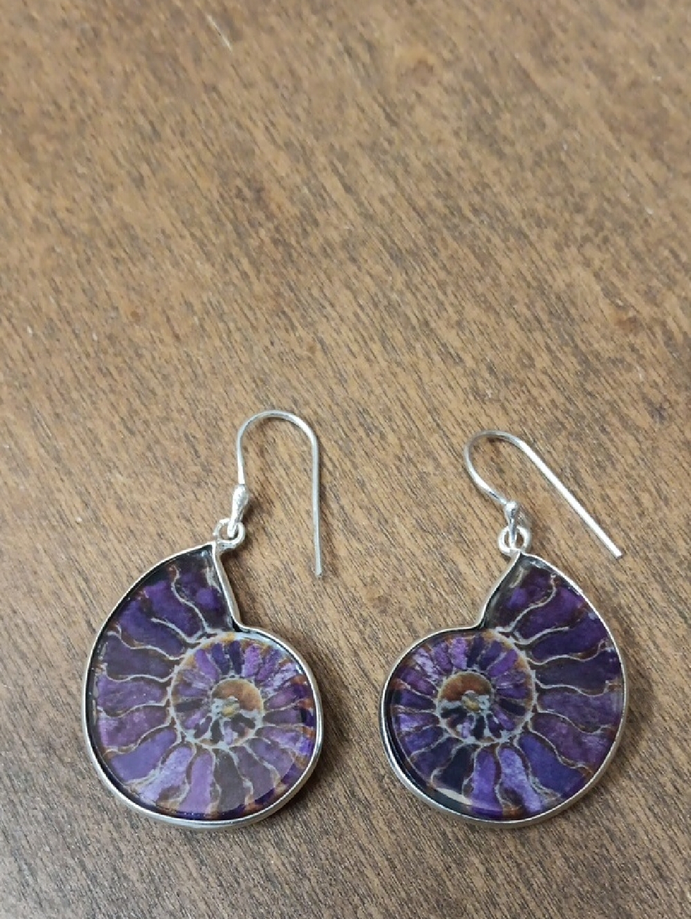 Purple Glass Faux Ammonite Drop Earrings - Women Jewelry